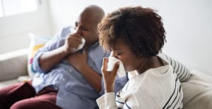 woman man sick coughing